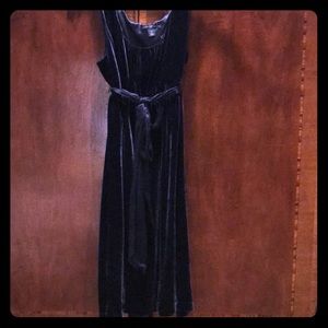 Navy Velvet dress with satin sash.